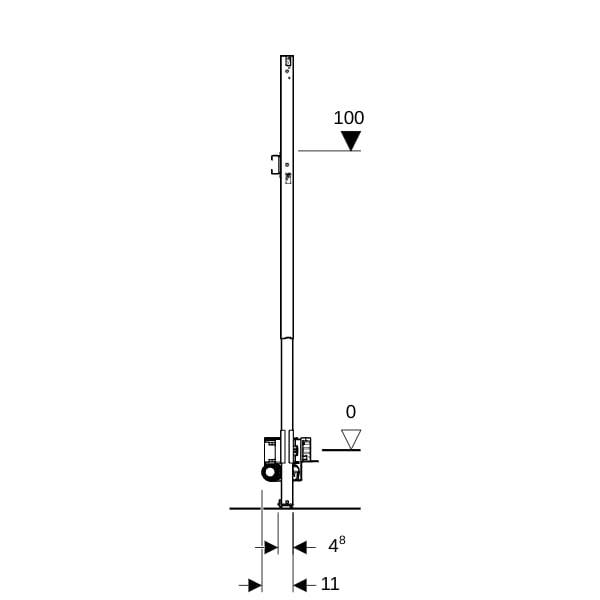 Geberit Duofix Element f. Dusche, 130cm CleanWall W-Ablauf, W-Arm.AP, H:65-90mm