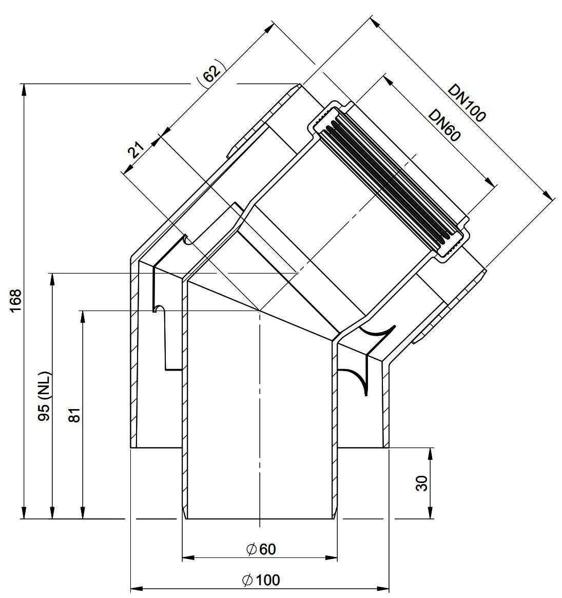 MHG Doppelrohrbogen 45Grad,  DN60/100 für Abgasleitung Atec