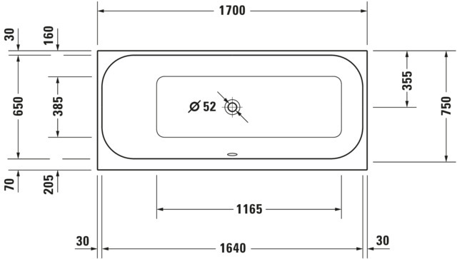 DU Happy D.2 BW 1700x750 Einbauversion Rückenschr.1 Pos.L, Weiß