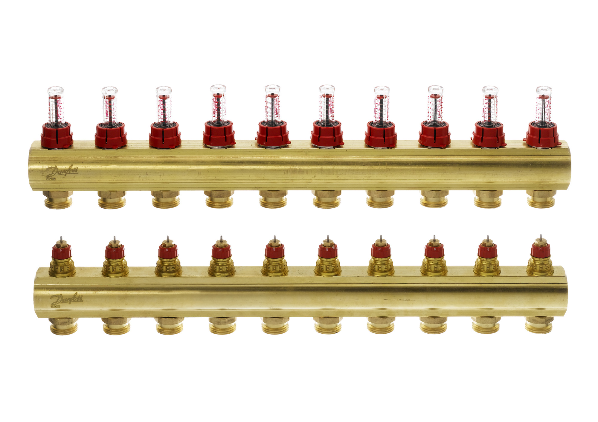 Danfoss FBH-Verteiler FHF-10F 10 Kreise, mit Durchflussanzeige