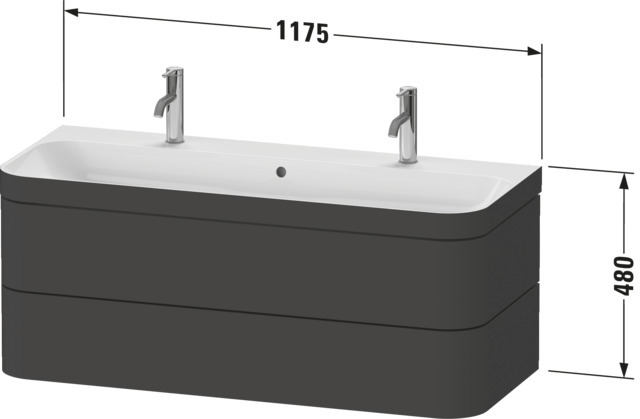 DU WTU m. Happy D.2 Plus 480x1175x490mm 2 Schubkästen, 1 HL, Weiß Seidenmatt