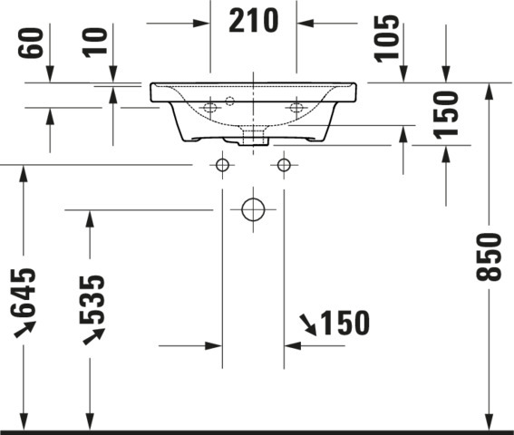 DU Handwaschbecken D-Neo wandh. 500mm weiß hochglanz