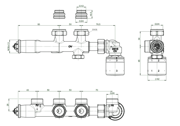OVENTROP-Anschlussarmatur Multiblock T-RTL, Eckform, G 1/2 AG