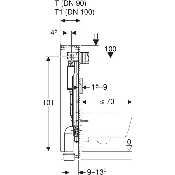 Geberit GIS Element für Wand-WC 114cm mit Omega UP-SPK 12cm Bet. Vorne