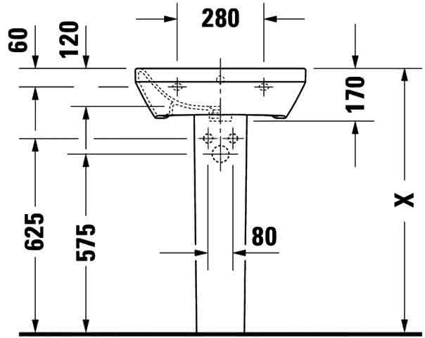 DU Waschtisch DuraStyle 550 mm mit ÜL, mit HLB, 1 HL, weiß