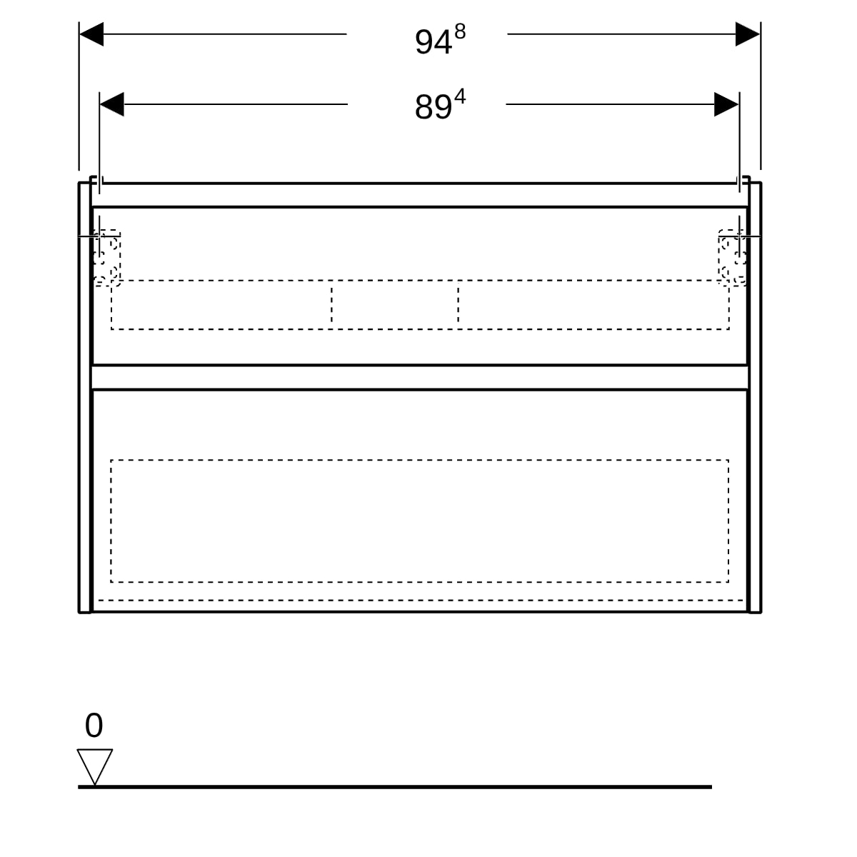 Geberit Renova Plan US f. WT, m. 2 Schubladen 94,8x60,6x44,6cm, weiß/l. seidenmatt