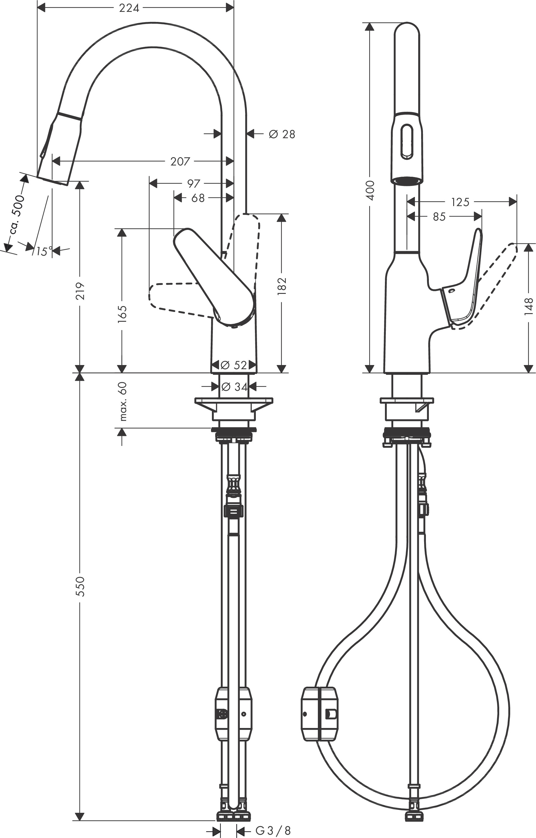 Hansgrohe Spültischmischer 220 Focus M42  Ausziehbrause 2jet chrom