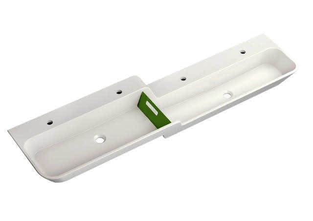 HEWI Waschtisch 1800mm, oberes Becken li 4HL, alpinweiß, Stauscheibe grün