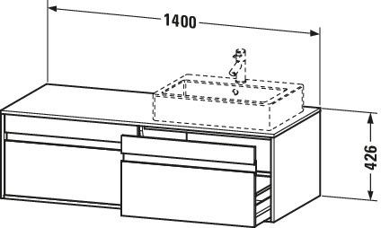 DU WTU wandhängend Ketho 550x1400x426mm 2 Auszüge, für 2 ASB, graphit matt
