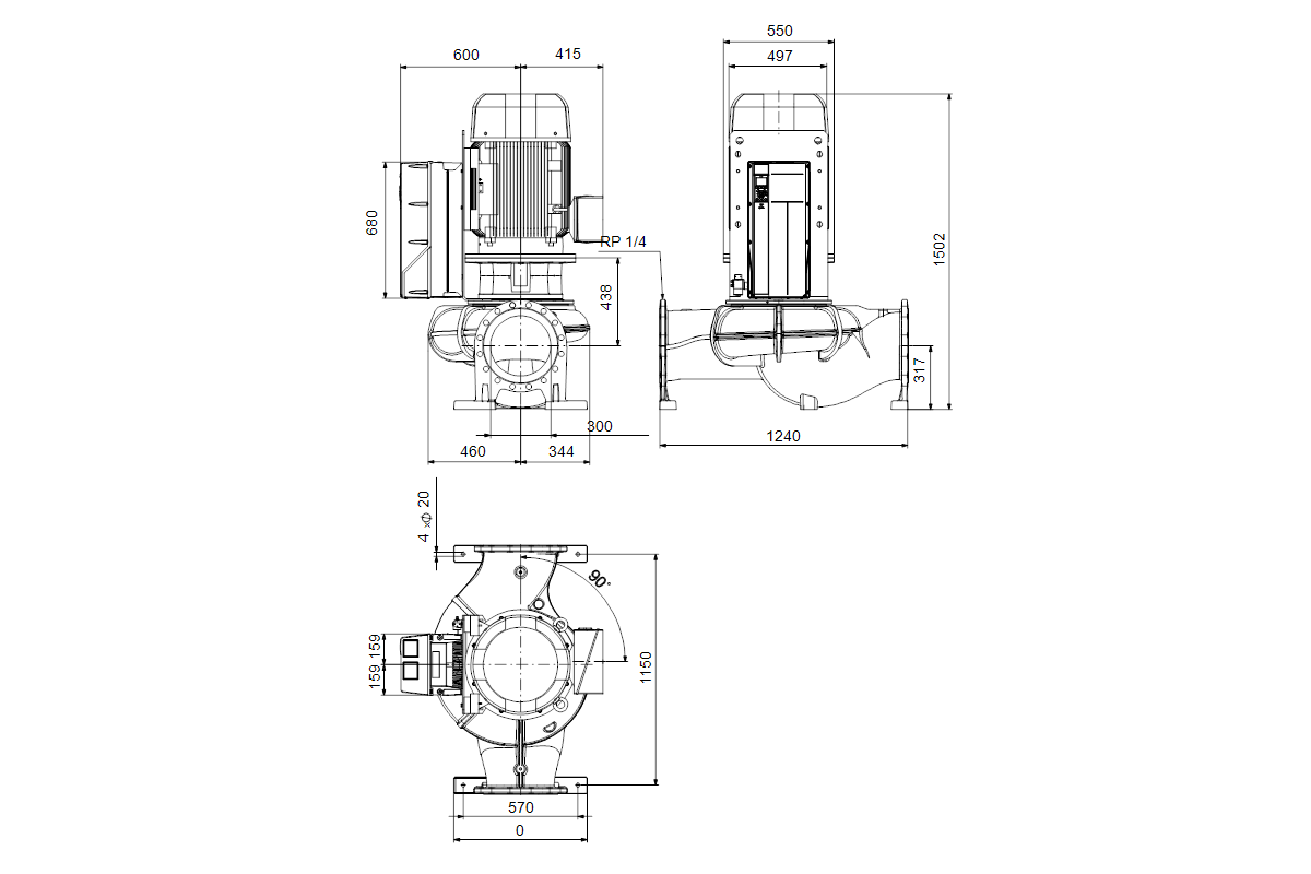 GRUNDFOS Elektr. ger. Trockenläuferpumpe TPE 300-290/4 NC-A3-F-O-DAQF-UW3