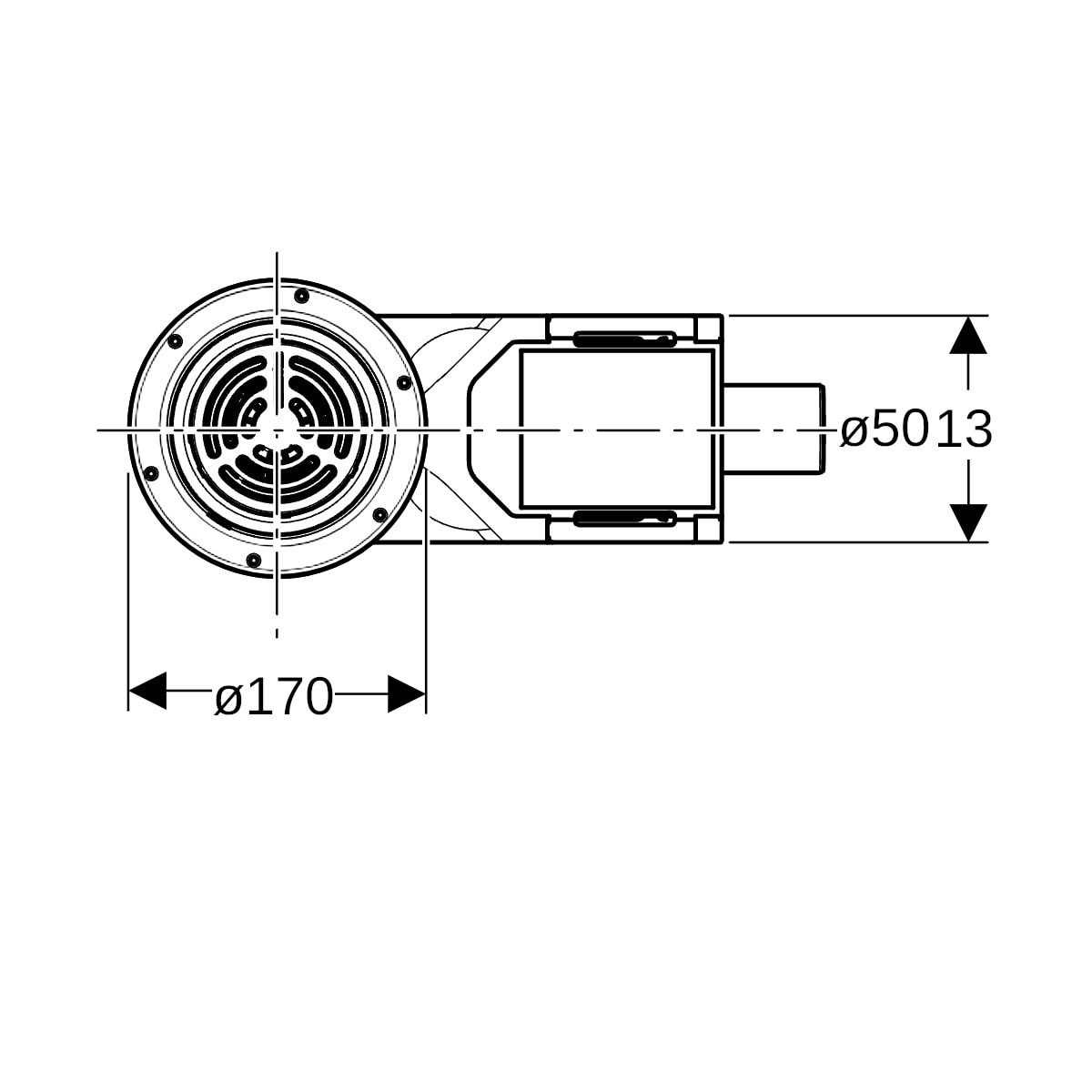 Geberit DBD-Abl. f. Bodenblg. Vinyl (PVC), Estrichhöhe am Einl. 114-215 mm d=50mm