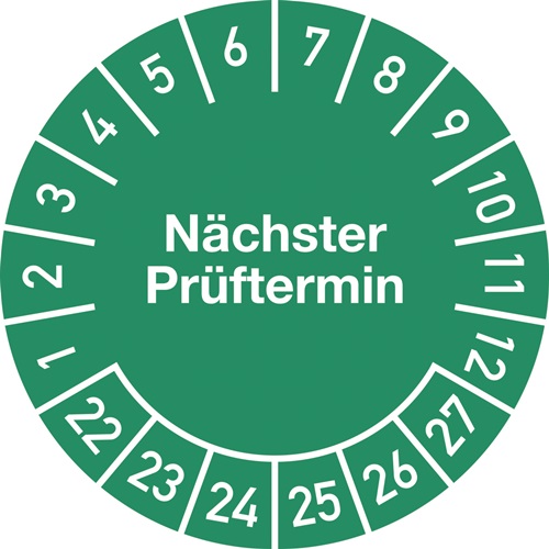 Mehrjahresprüfplakette D30mm Nächster Pr üft. 2022-2027 Folie selbstkl.10St/Bogen Mehrjahresprüfplakette D30mm Nächster Pr üft. 2022-2027 Folie selbstkl.10St/Bogen