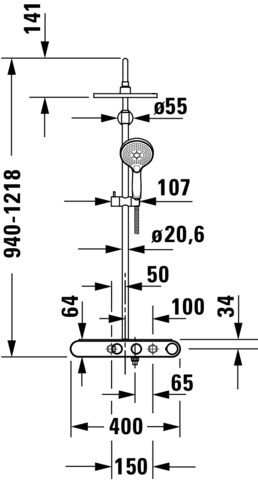 DU Duschsyst.Shelf 1050, Brausethermst. Chrom Weiß Hochglanz