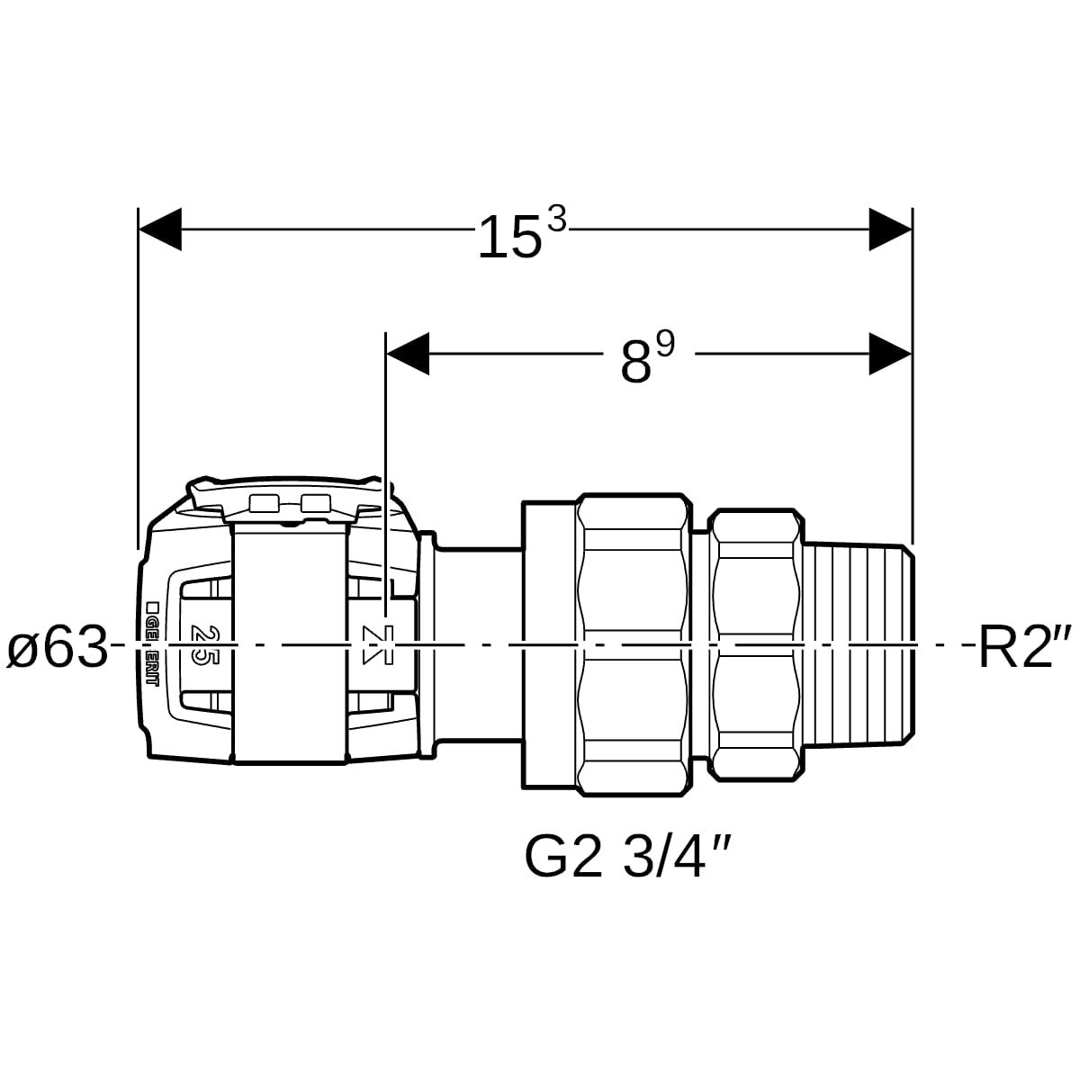 Geberit FlowFit Übergangsverschraubung mit AG SiBr d63-R2