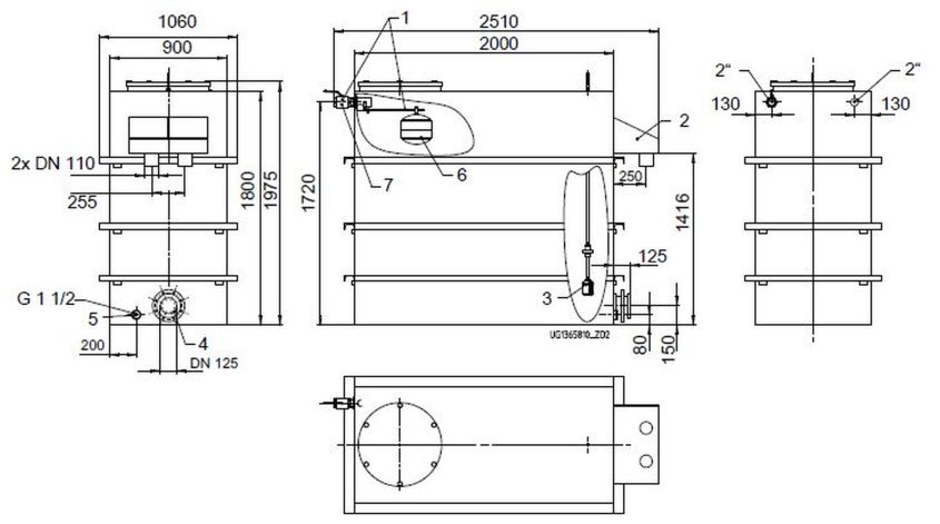 KSB Vorbehälter mit freiem Auslauf Vges 3200 l, Vnutz 2000 l, 2 x R 2"