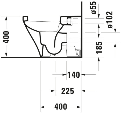 Duravit Stand-WC DuraStyle 570 mm Tiefspüler,Abg.waagr.,BTW,weiß,HYG