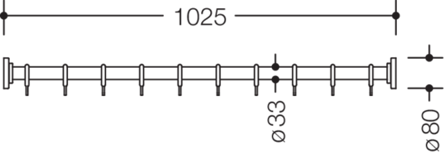 HEWI VH-Stange Ser 801, L:1025mm, 10 Ringe, suizidhemmend reinweiß