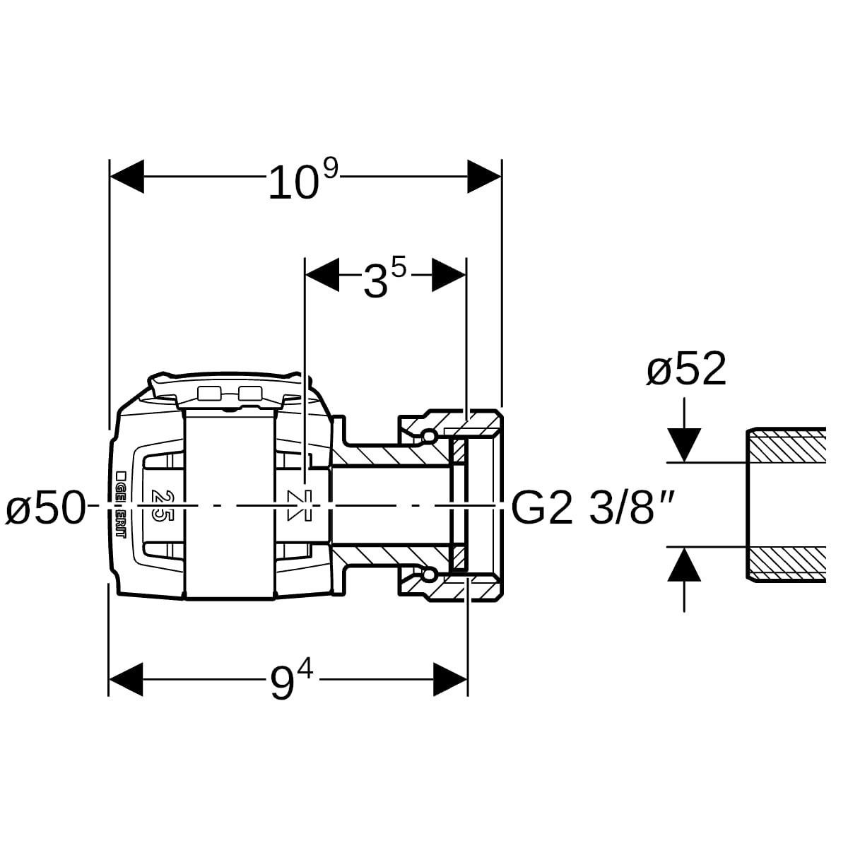 Geberit FlowFit Übergang mit Überwurfmutter SiBr d50-G2 3/8