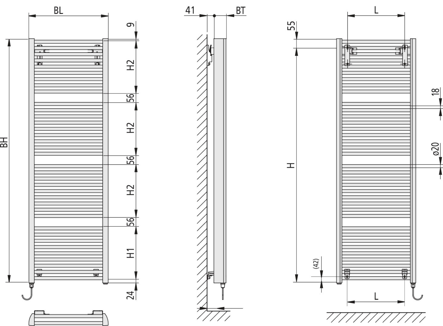Kermi Duett-E BH 1796x74x784mm max.P1500,WEI,WKS re. WEI,SK1