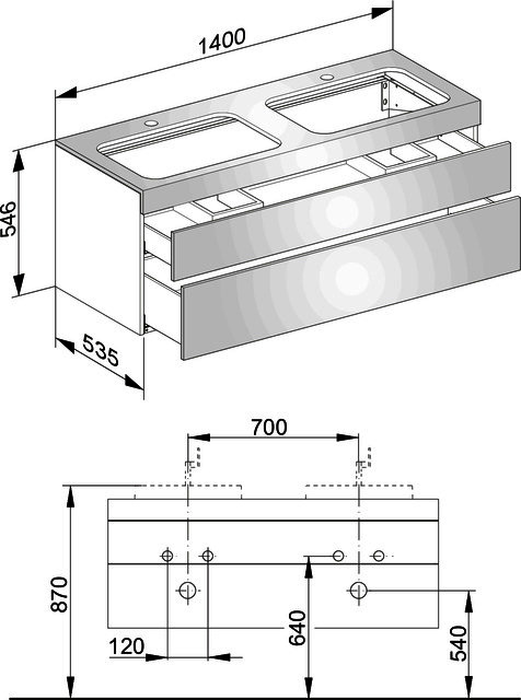 KEUCO Waschtischunterbau Edition 400 31574, 2 Auszüge, weiß/Glas anthrazit klar