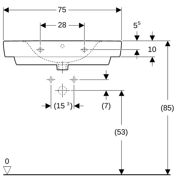 Geberit Renova Plan WT mit Ablagefl., 75x48cm m. Hl.. m. Ül., weiß, KeraTect