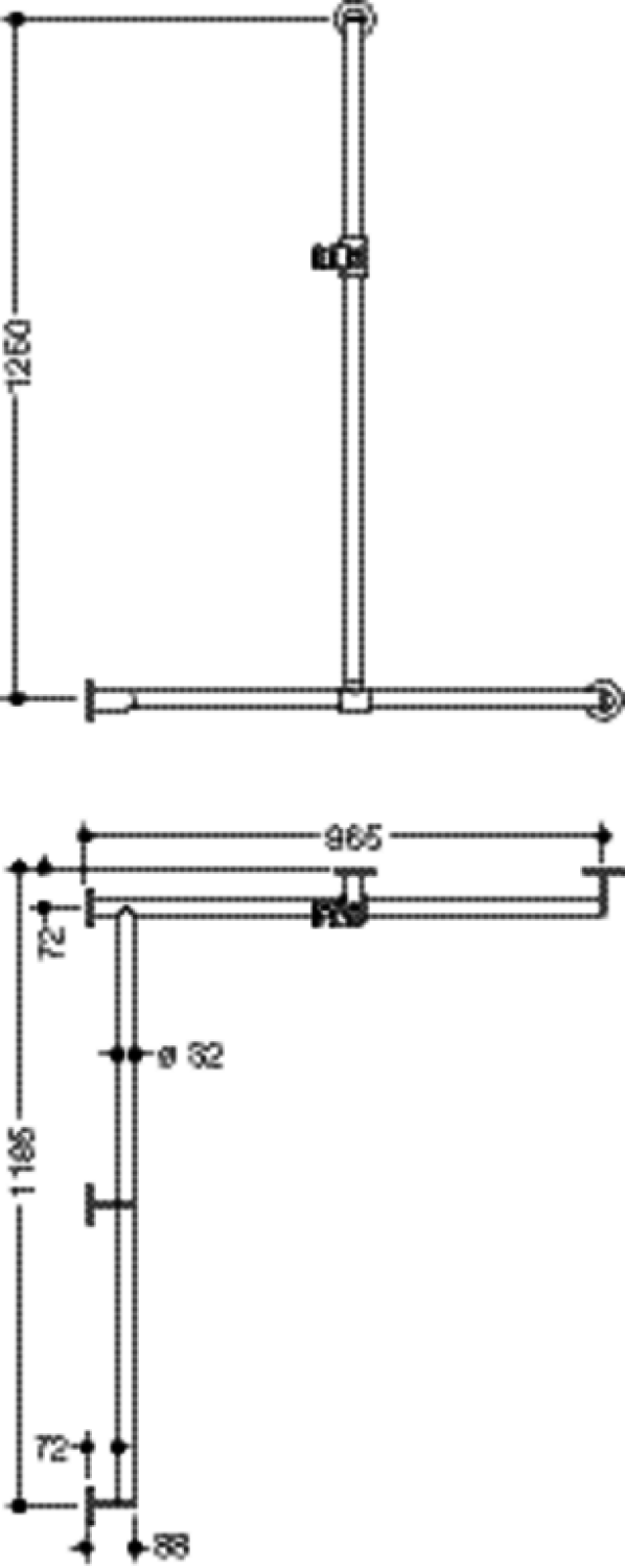 HEWI DUHA,d:32,li,A1:1250,W1:965,W2: 1185,plvb,Br.H.Kst. dgrau tiefmatt