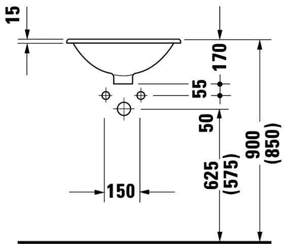 DU Einbauwaschtisch Architec 470 mm EB v.ob.,m.ÜL,o.HLB,u.glasiert,weiß