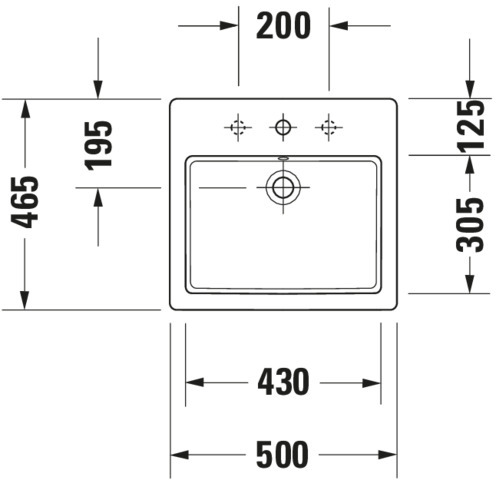 DU Einbauwaschtisch Vero 500 mm EB v.oben, m.ÜL, m.HLB, 1 HL, weiß WG