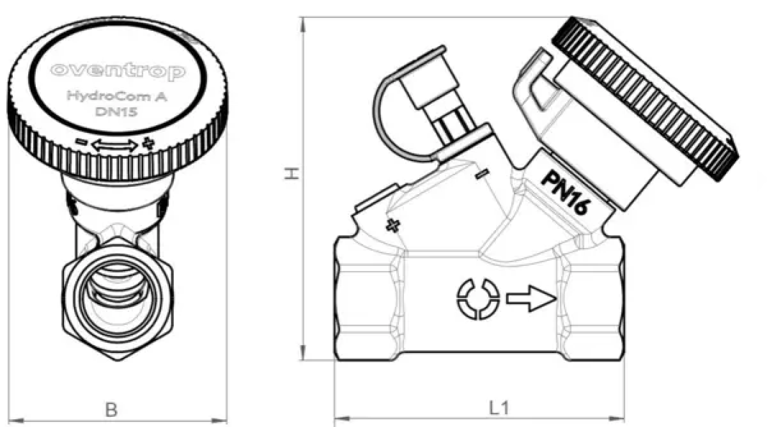 Strangabsperrventil HydroCom A PN16 DN20, Rp3/4 IG, HydroPort, EZB