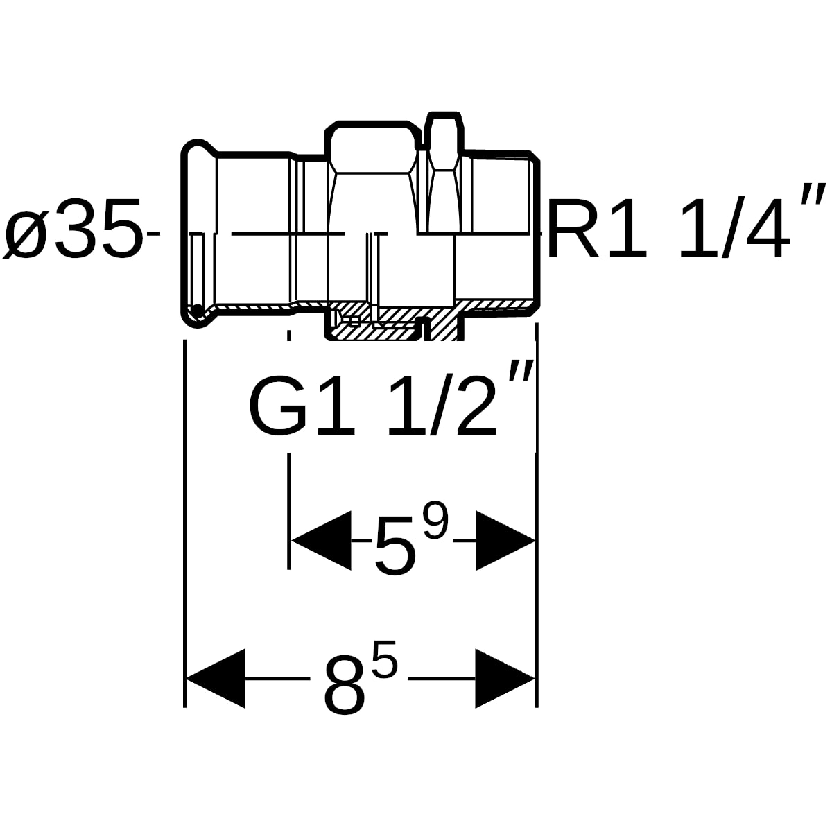 Geberit Mapress Edelstahl Übergangsverschr. mit AG (LABS-frei) d35-R1 1/4