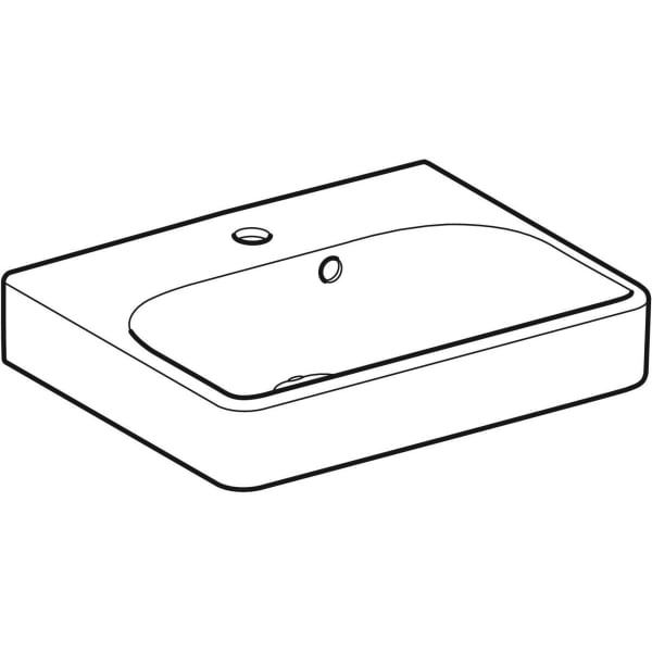 Geberit Smyle Handwaschbecken, eckig, 45x36cm asym., m. Hl., m. Ül., weiß, KeraTect
