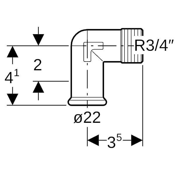 Geberit Mapress C-Stahl Übergangswinkel 90Gr mit AG d22-R3/4 verzinkt