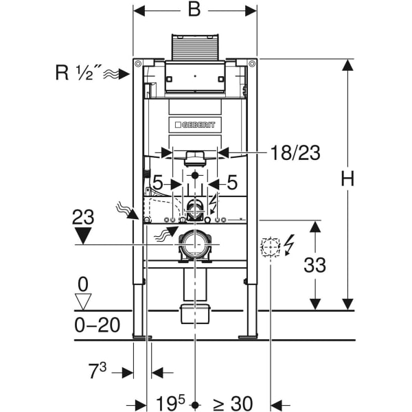 Geberit Duofix Element für Wand-WC 98cm mit Omega UP-SPK 12cm Bet. vorne/oben