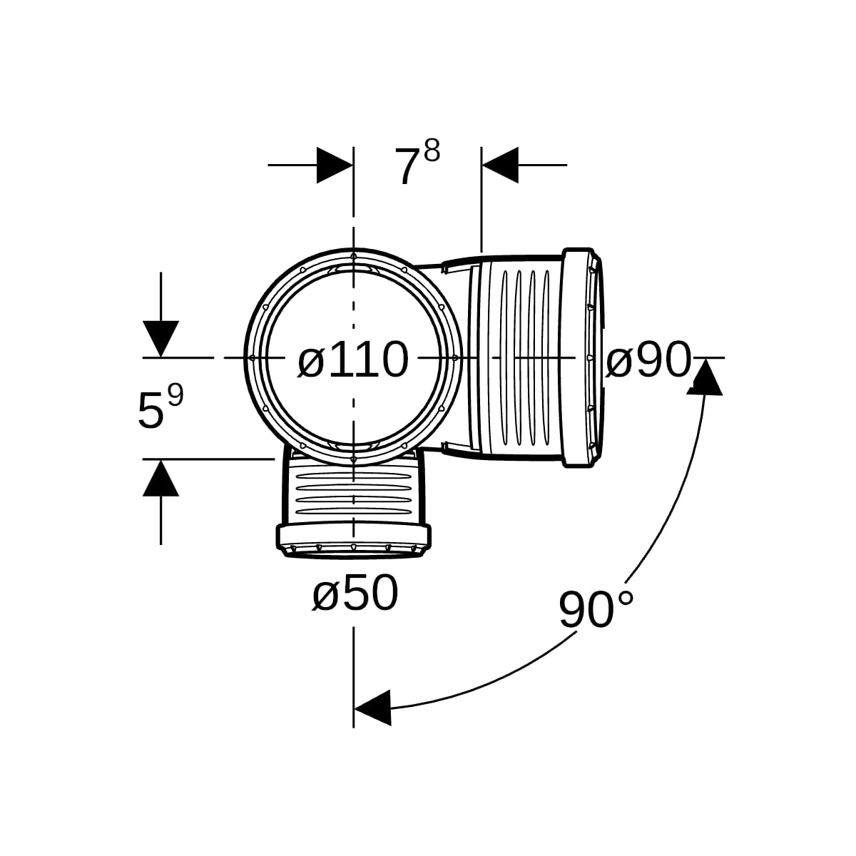 Geberit Silent-PP Kombiabzweig 87,5Gr links d110/90/50