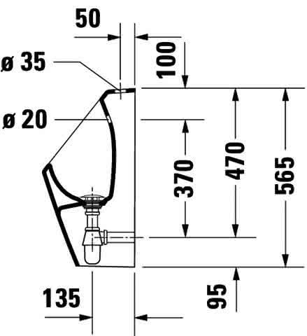 DU Urinal D-Code, Zulauf von oben rimless, ohne Fliege, weiß