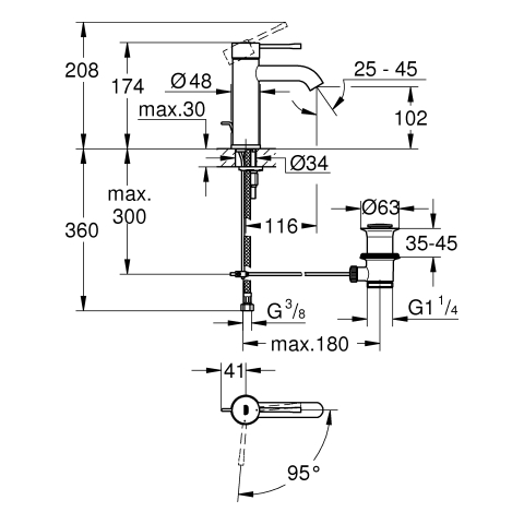 GROHE Einhand-Waschtischbatterie Essence 24180_1 S-Size Mittelstellung kalt chrom