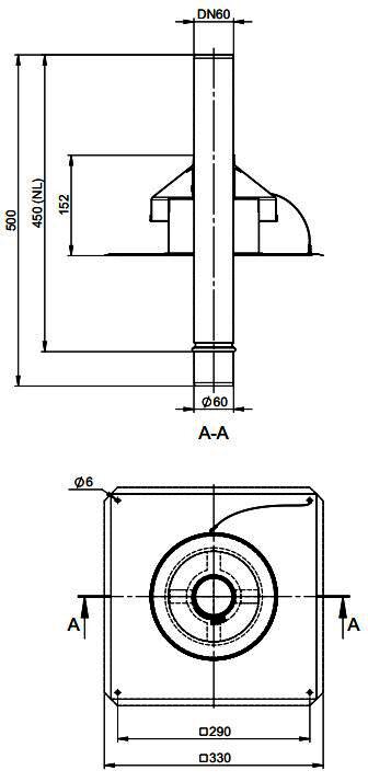 MHG Mündungs-Set Kamin DN 60, starr Edelstahl, 330 x 330, LüD = 450 mm