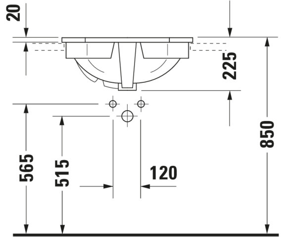 Duravit Einbauwaschtisch 1930 580 mm EB v.oben, m.ÜL, m.HLB, 1 HL, weiß WG