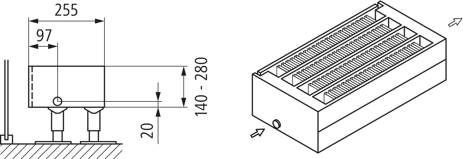Kermi Kon m. Str. Typ44 BH280x255x3600 QN7801, weiß, 6bar, m. Abd., AB Uni.