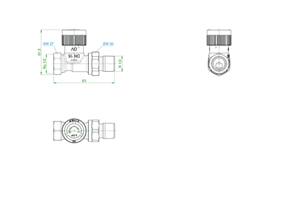 OVENTROP-Thermostatventil "RFV 9" DN15, R 1/2 AG, PN10, Durchgang