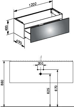 KEUCO WTU X-Line 33181, 1 Auszug, trüffel/Glas trüffel, 1200x400x490mm