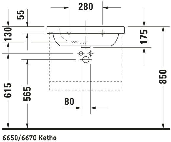 Duravit Möbelwaschtisch D-Code 650 mm mit ÜL, mit HLB, 1 HL, weiß
