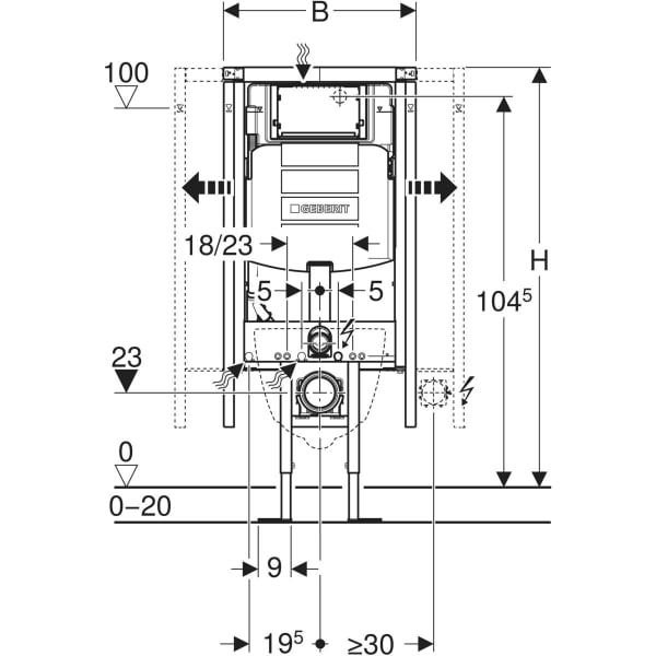 Geberit Duofix Element für WWC, 112 cm mit Sigma UP-SPK 12 cm, Ecklösung