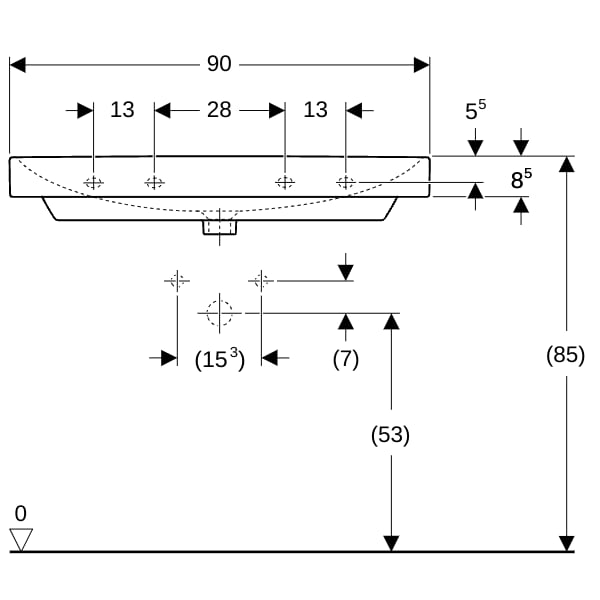 Geberit Smyle Waschtisch, eckig, 90x48cm m. Hl., m. Ül., weiß
