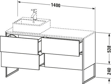 Duravit WTU XSquare 778x1400x548,bodenstehend Flannel Grey HGL, 4 Schubk., Becken l.