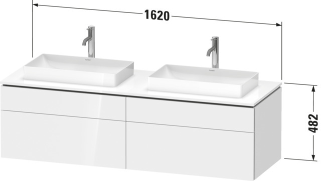 DU Konsolen-WTU wh. L-Cube 550x1600x482m m Weiß Hochglanz dek 2 Ausz. 2 Schubk.