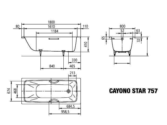 KA BW CAYONO STAR Mod.757,1800x800mm, alpinweiß,mit Vollantislip
