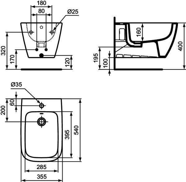IS Wand-Bidet i.life B 355x540x300mm Weiß mit IdealPlus