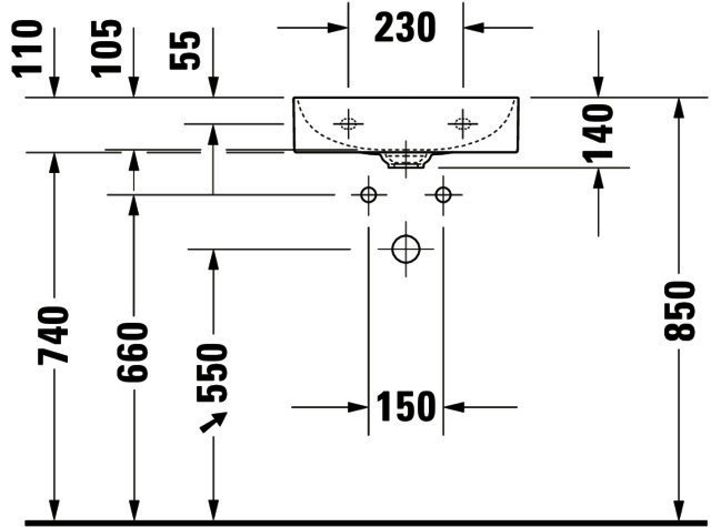 DU Handwaschbecken DuraSquare 450mm o.ÜL, m.HLB, o.HL, weiß