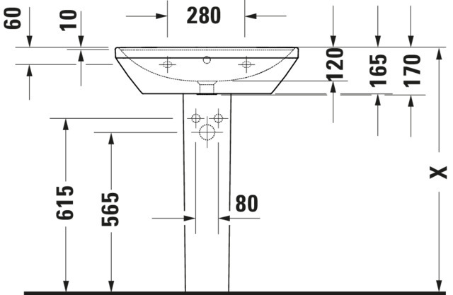 DU Waschtisch D-Neo, 650mm, weiß mit ÜL, mit HLB, 1 HL